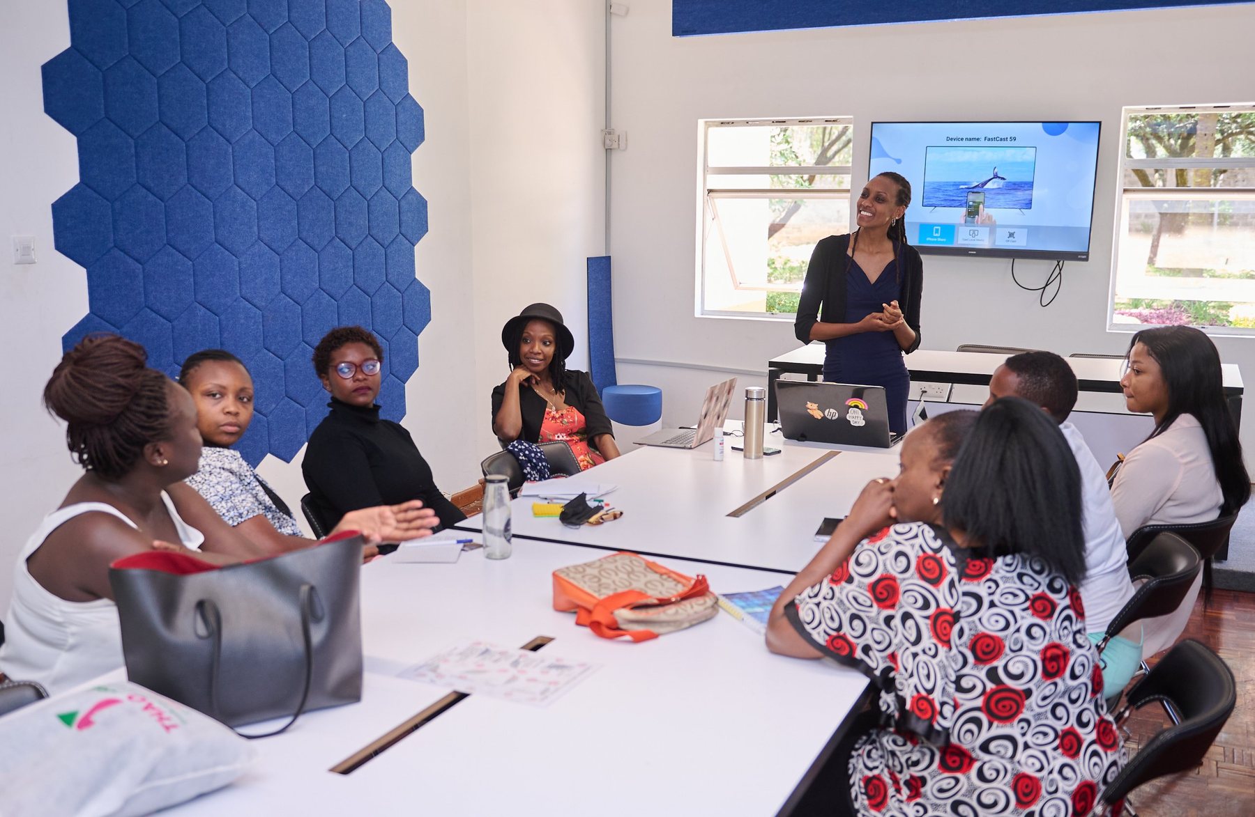 A cohort seated around the table at the academy's training centre in Kilimani, Nairobi
